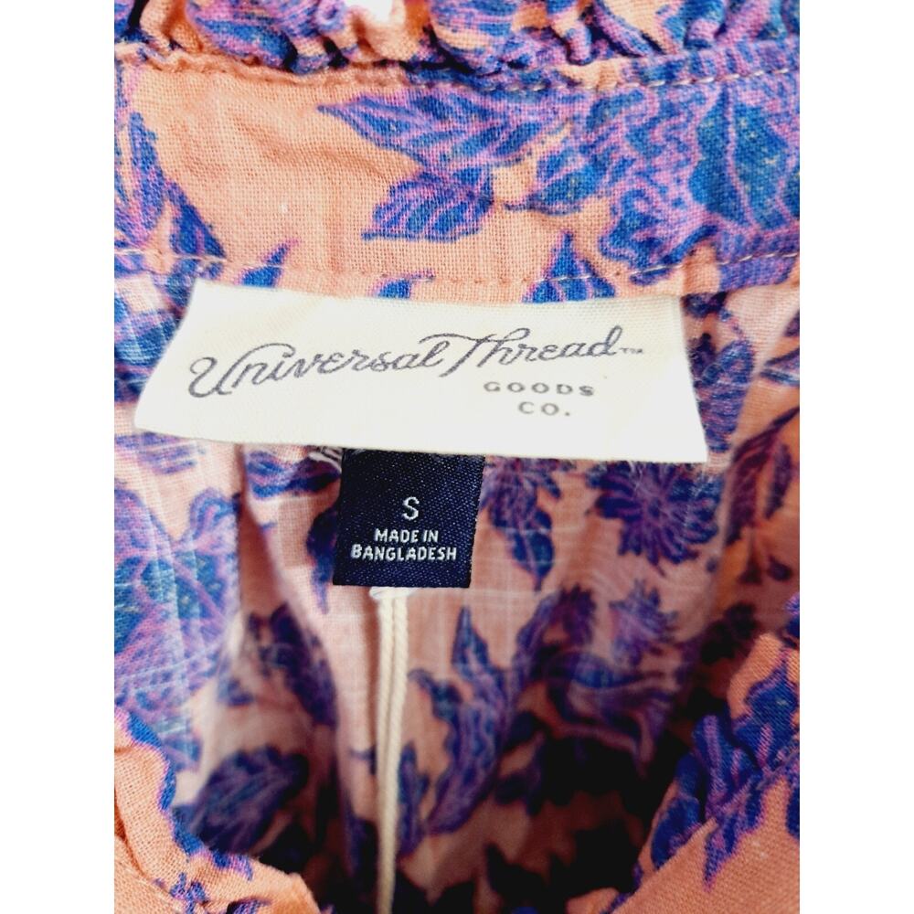 Universal Thread New Womens Top Sz Small Purple Pink Floral Shoulder Ties Cotton - Picture 6 of 6